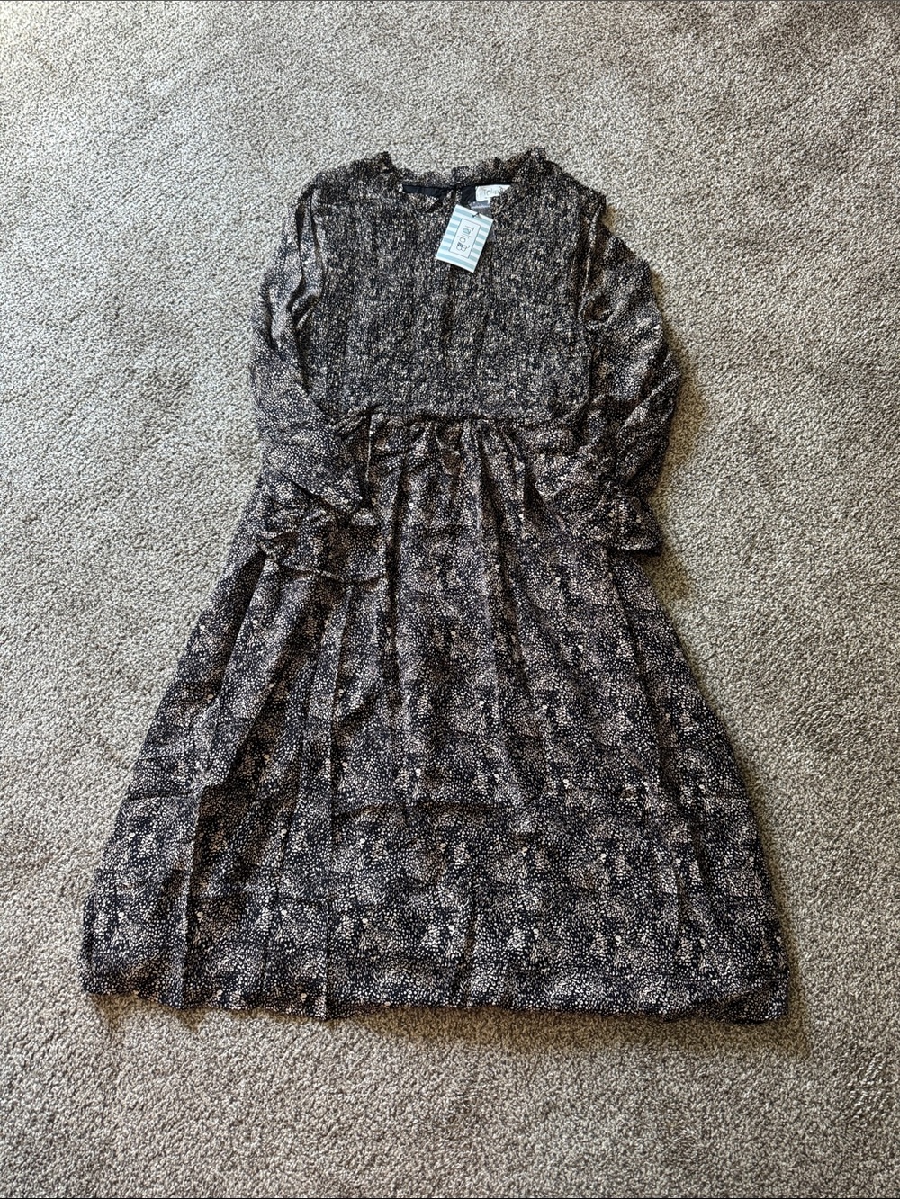 Women’s Long Sleeve Printed Midi Dress - Black/Cream